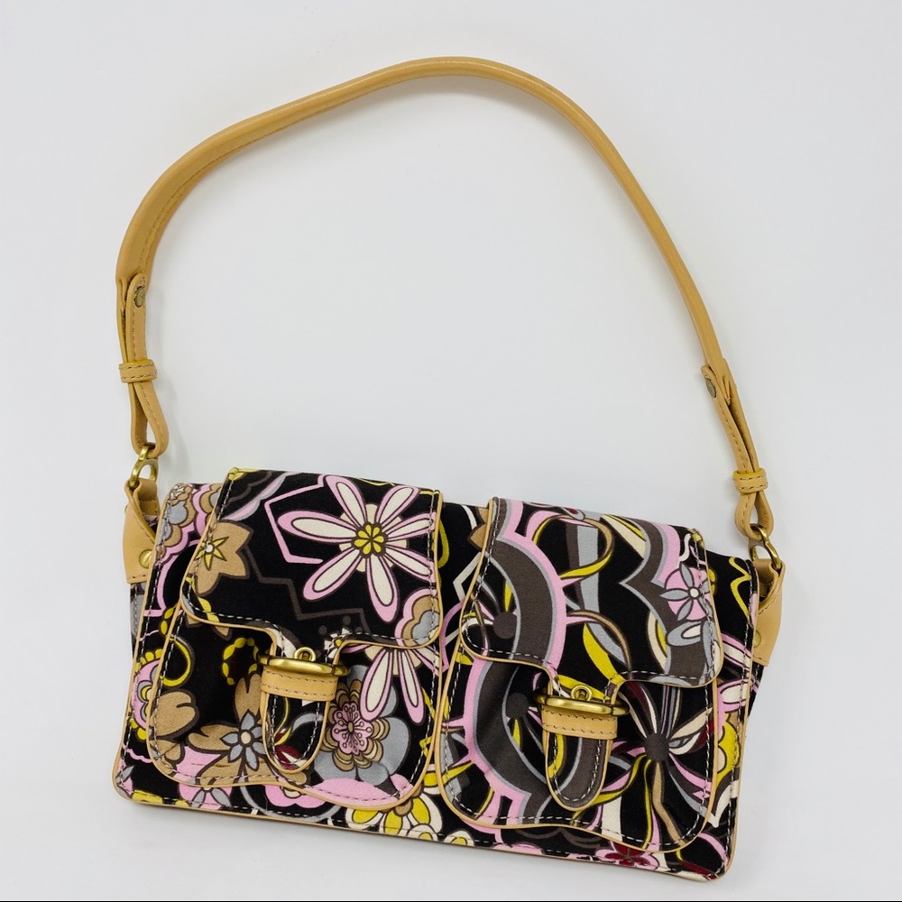Cole Haan Floral Bag Purse Y2K Mod Brown Yellow Pink Multicolor